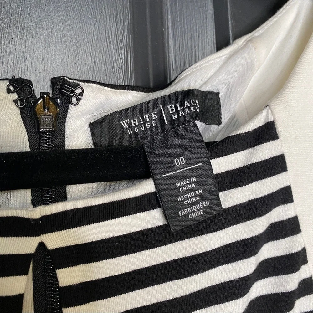 White House Black Market Career Shift Dress Black White Stripe Size 00